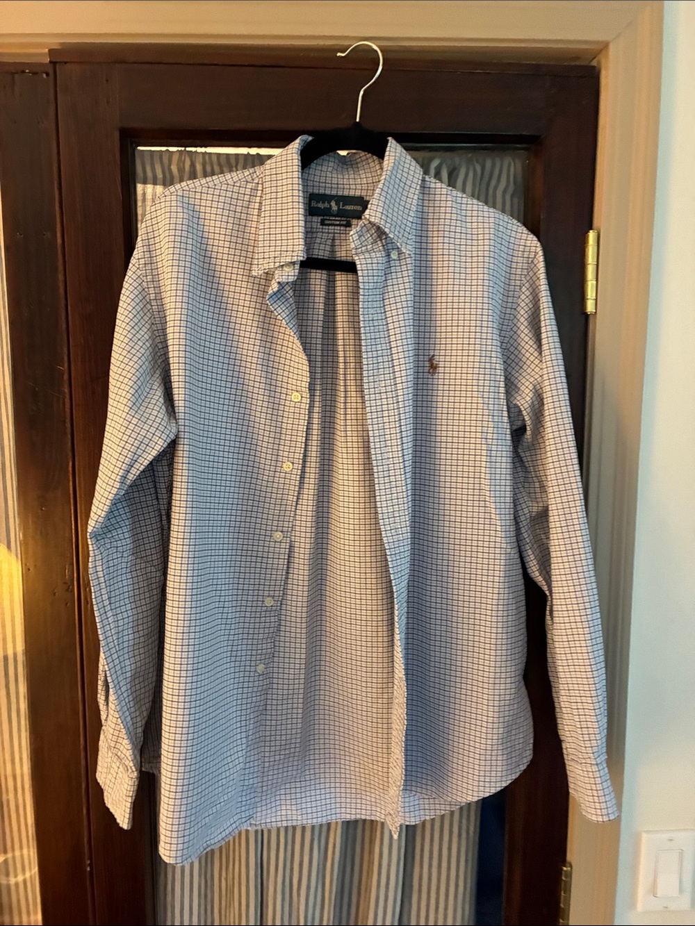 Ralph Lauren Men’s Light Blue and White Windowpane Button-Down Shirt